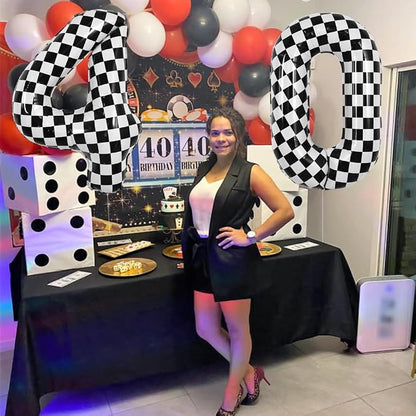 TONIFUL 40 Inch Large Checkered Number 0 Balloon Race Car Theme Party Decor | - Image 4