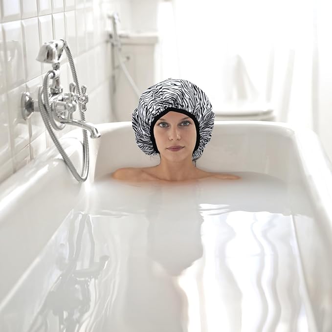 2 Pcs Double Layer Deep Conditioning Cap, Aluminum Foil Hair Heat Cap Reusable Shower Caps Steam Caps for Hair Treatments Home and Salon Use(Striped Plaid)
