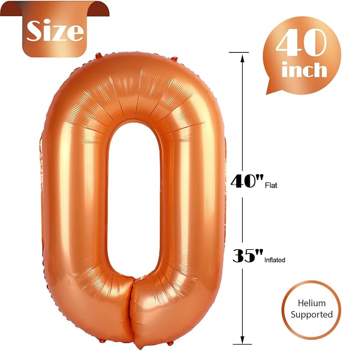 Orange Number 0 Balloon 40 Inch, 0th Birthday Party Decorations Men Women | - Image 5