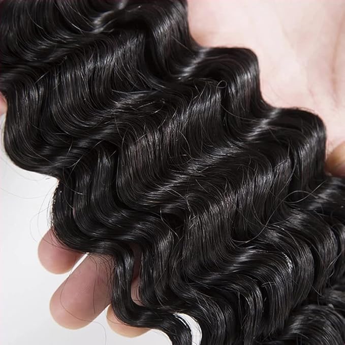 22 Inch Deep Wave Bundles Natural Color Human Hair Bundles Natural Black Deep Wave Human Hair Bundles Color 1B Deep Wave Bundles
