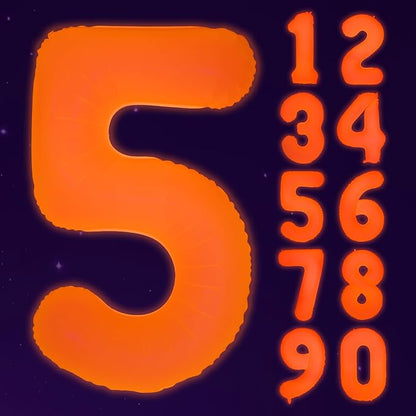 Mega-L Glow in The Dark Party Supplies, 40 Inch Orange Number 5 Balloon | Glow by Mega-Loopolis