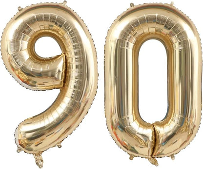 Light Gold Number 90 Balloon 40in White Gold 90 Foil Mylar Digital Balloon | by ANGEL+Q+HOUSE