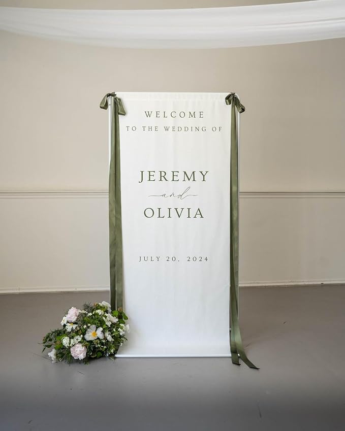 Wedding Welcome Sign Banner Personalized Custom Name Linen Fabric Wedding by Custom