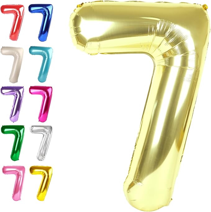 Champagne Gold Number 7 Balloon 40 inch, Balloon numbers party supplies by Upgesy