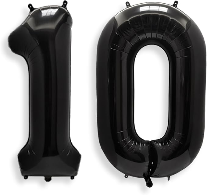 AULE 40 Inch Black Number Balloon 10 Foil 0-9 Birthday Big Numbers | Birthday by AULE