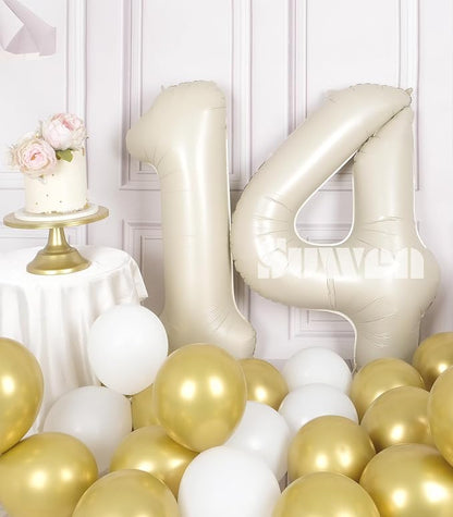SUWEN 40 Inch Cream White Large 14 Number Balloons Big Foil Helium Number - Image 2