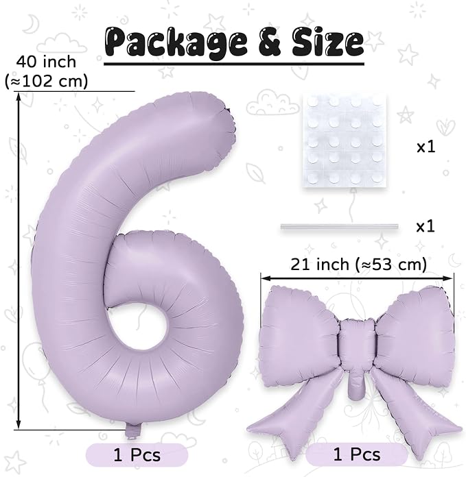 Light Purple 6 Balloons with Bow Balloons, 40 Inch Giant Self Inflating - Image 2