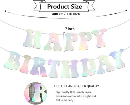 NANAGALI Pre-Strung Iridescent Happy Birthday Foil Banner - Image 2