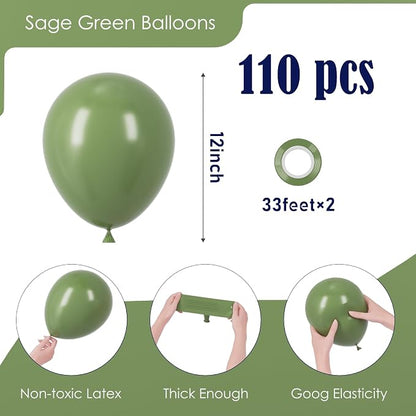 Voircoloria 110pcs Sage Green Olive Green Latex Party Balloons, 12inch | - Image 2