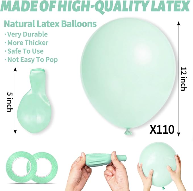 110pcs Pastel Green Balloon 12 Inch, Pastel Green Latex Balloons - Image 3