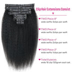 Seamless Kinky Straight Clip in Hair Extensions for Black Women Brazilian Virgin Human Hair Extensions 8Pcs Seamless Clip ins Human Hair with 18Clips Invisible PU Skin Weft 120g 24inch Natural Black