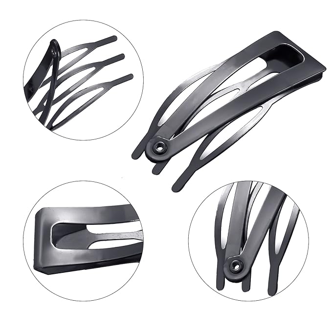 Chinco 24 Pcs Double Grip Hair Clips Metal Snap Clips Women Barrettes for Hair Making, Salon Supplies(Gun Black,2 Inch)