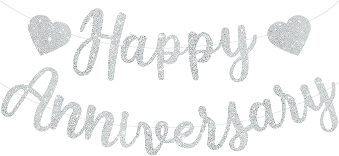 BEISHIDA Pre-Strung Glitter Silver Happy Anniversary Banner Wedding Decor | by Beishida