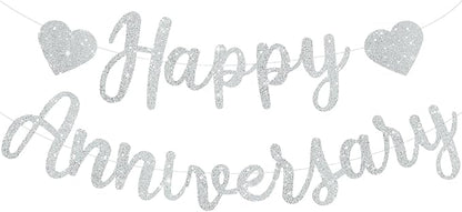 BEISHIDA Pre-Strung Glitter Silver Happy Anniversary Banner Wedding Decor | by Beishida