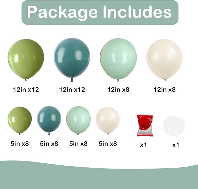 Dusty Blue Green Beige Balloons 72PCS Sage Green and Blue Cream Helium Latex - Image 4