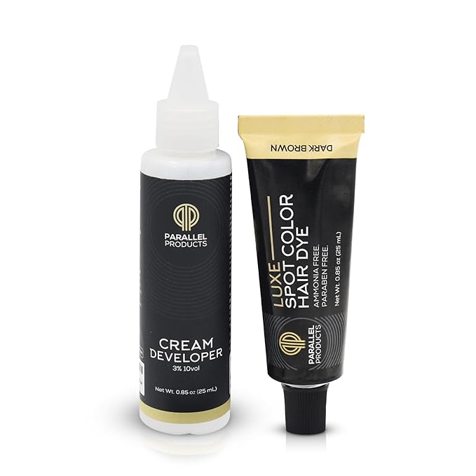 Parallel Products - Luxe Color (Dark Brown) - Cream Hair Dye - 25mL - Tint for Professional Spot Coloring - With Cream Developer, Mixing Dish and Application Brush - Covers Grey Hair - Root Touch Up
