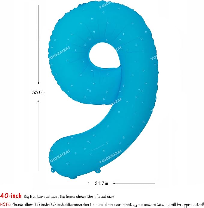 40IN Blue Birthday Number 9 Balloon Glow In The Dark Blue Foil Balloon | - Image 2