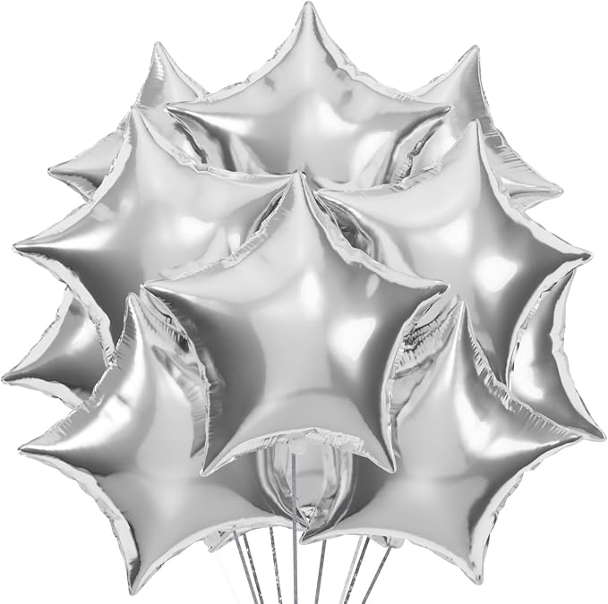 25Pcs Silver Star Shaped Balloons 18Inch Foil Mylar Balloon | Helium by Unknown