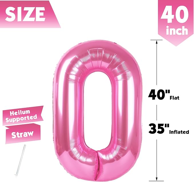 40 Inch Pink Number 0 Balloon Birthday Party Decorations - Image 5