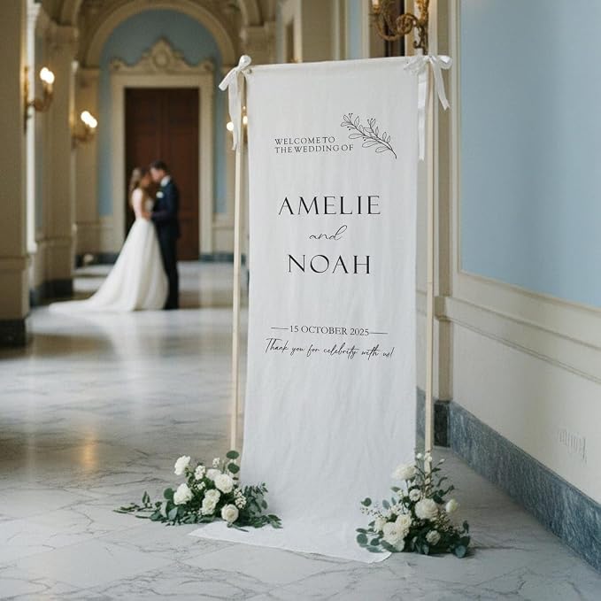 Wedding Welcome Sign Banner Personalized Custom Name Linen Fabric Wedding by Custom