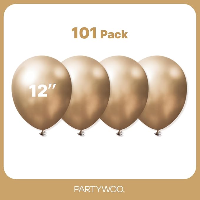 PartyWoo Metallic Gold Balloons 101pcs Chrome Gold Color 12 Inch | Balloons - Image 7
