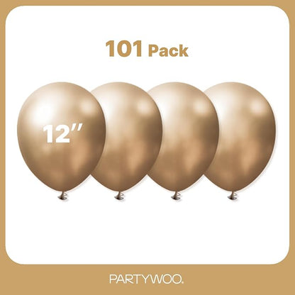 PartyWoo Metallic Gold Balloons 101pcs Chrome Gold Color 12 Inch | Balloons - Image 7
