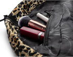 Lay-n-Go Cosmo Layflat Drawstring Cosmetic & Makeup Bag Organizer w/Zipper Pocket, Brush Loops & More, Cinch to Close, Lay Flat to Use, Durable, Machine Wash, Travel Toiletry Bag (20", Leopard)