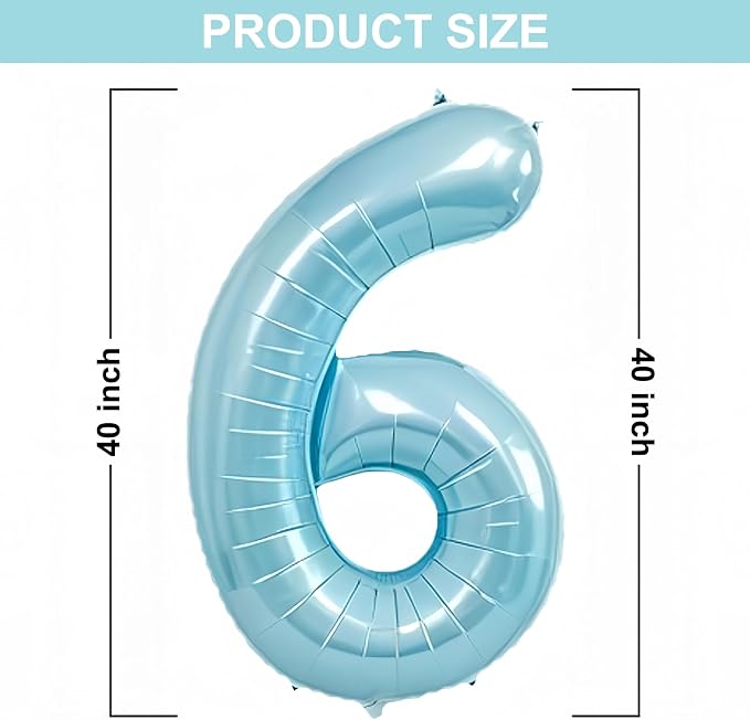 40 Inch Light Blue Number 6 Balloon | 6 Birthday Balloon - Image 2