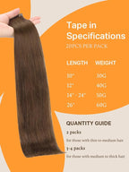 DOORES 20pcs Hair Extensions Tape in Chocolate Brown 50g 22 Inch Tape in Human Hair Extensions Straight Natural Real Hair Extensions Skin Weft