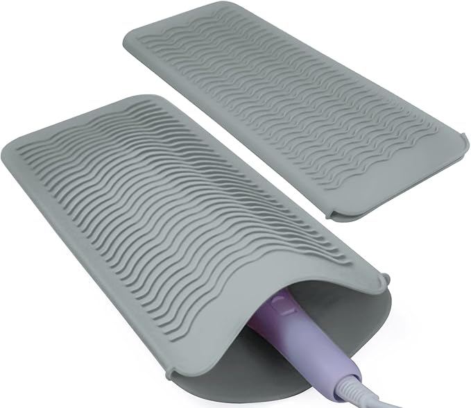 2PCS Silicone Heat Resistant Mat Pouch for Hair Straightener, Curling Iron, Flat Iron and Hot Hair Tools Grey