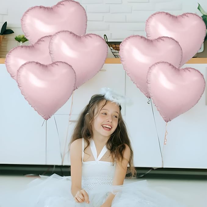 Pink Heart Ballloons, 18 Inch Pastel Pink Foil Love Heart Shaped Balloons 12Pcs - Image 5