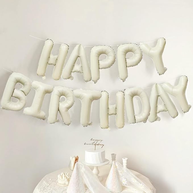 Cream White Happy Birthday Balloon Banner 16 Inch Mylar Foil Letters by Banyeyun