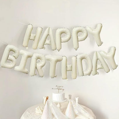 Cream White Happy Birthday Balloon Banner 16 Inch Mylar Foil Letters by Banyeyun