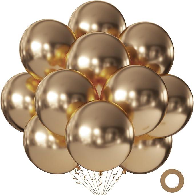 10pcs 18 inch Metallic Champagne Gold Balloons, Thick Latex Chrome Helium by KALOR