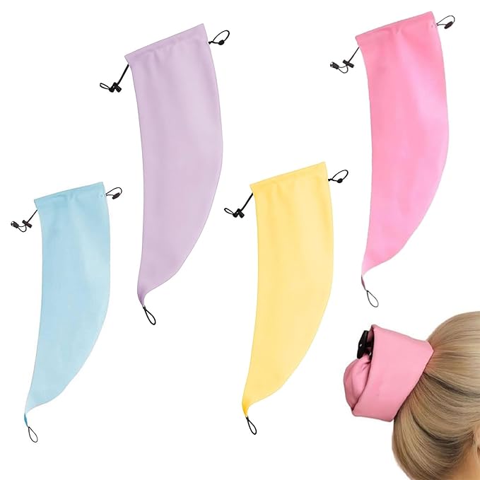 Waterproof Hair Sleeve for Long Hair, Crown Washing Shower Cap Ponytail, Reusable Adjustable, Quick Root Refresh for Shower Gym Travel Pool Beach, Time Saver (Pink+Purpler+Blue+Yellow, 4PC)