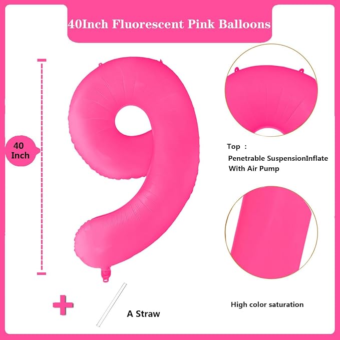 Fluorescent Rose Red Number Balloon 40 inch Giant Foil Helium Balloons Pink - Image 2