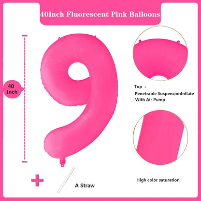 Fluorescent Rose Red Number Balloon 40 inch Giant Foil Helium Balloons Pink - Image 2