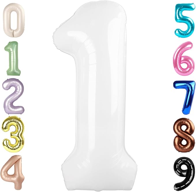 1 Balloon Numbers Birthday Decorations, 40In White Balloons by Mluchee