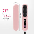 Cordless Hair Straightener Brush for Travel, 200 Million Negative Ionic Portable Hair Straightener Comb for Women with LED Display & 3 Temps, 30s Fast Heating USB Charging Smooth Frizz(Pink