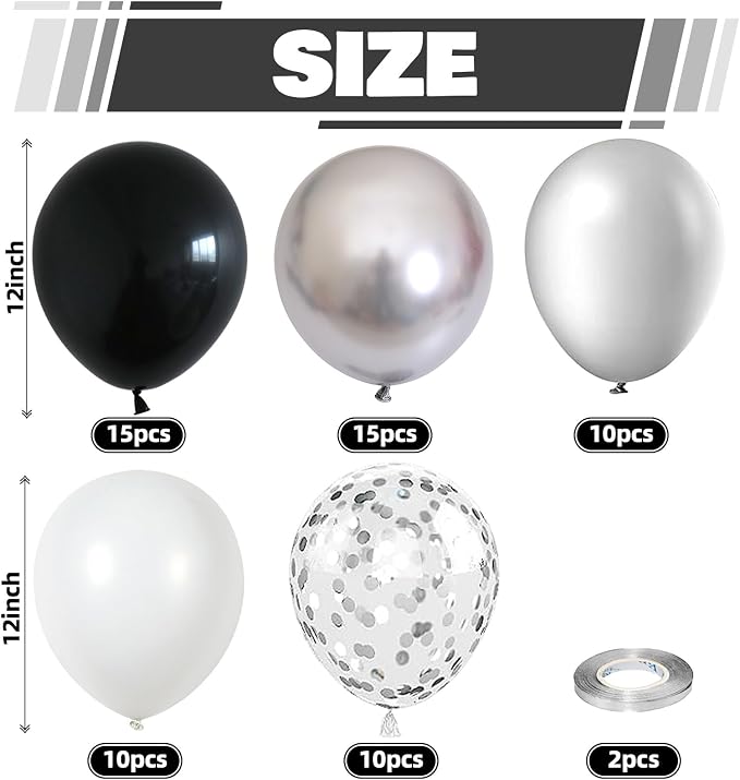 Black and Silver Balloons, 60 Packs 12 Inch Chrome Metallic Silver Balloons and - Image 2