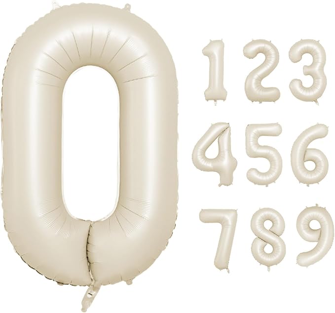 40 Inch Cream Number 0 Balloon, Digital 0 Cream White Giant 0 Foil Balloon by BIAPIAN