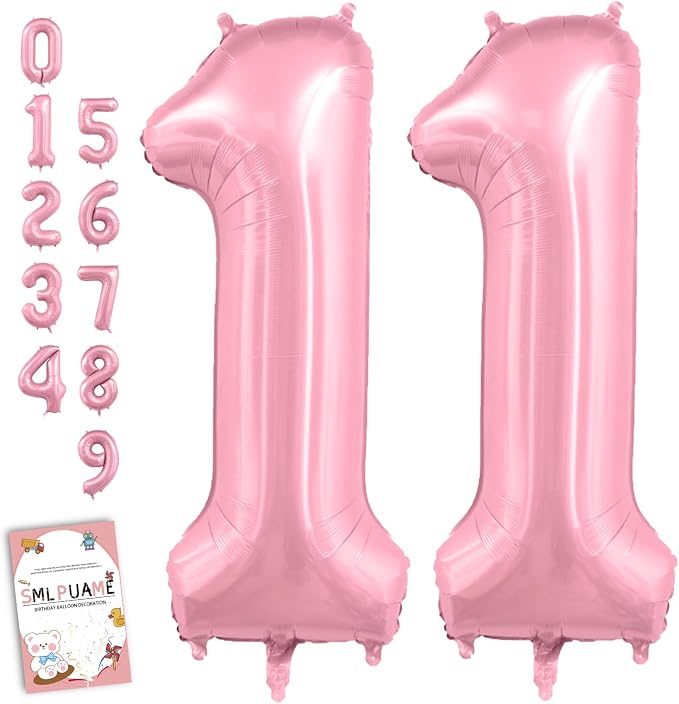 Pastel Pink 11 Balloons, 40 Inch Large Light Pink Foil Number Balloons 0-10 by Smlpuame