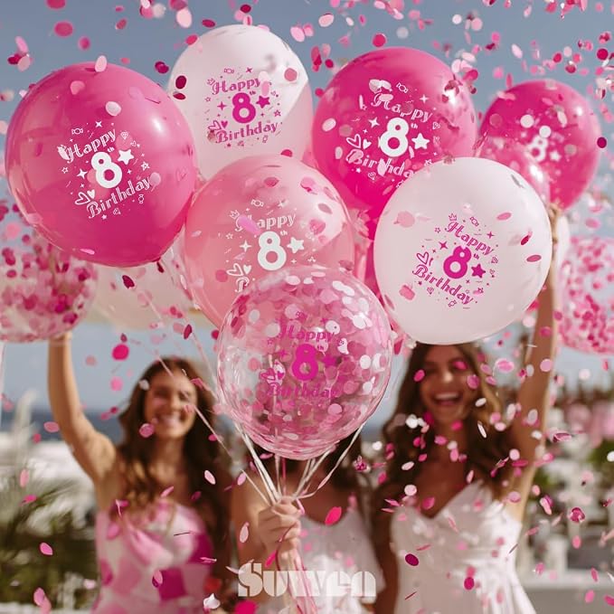 SUWEN Pink 8th Number Printed Balloons 38PCS 12 Inch | 1-9 Latex Balloons Happy - Image 3