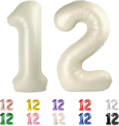 12 Balloon Numbers 40Inch for 12 21 Year Old Birthday Decorations, Cream | 40In by Mluchee