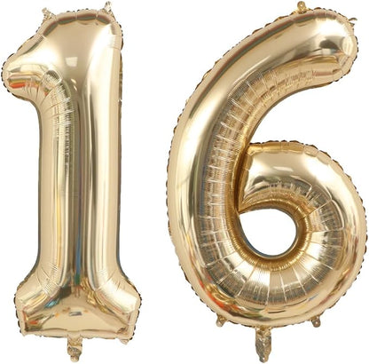 Light Gold 16 Number Balloons 40 Inch White Gold Giant 16 Foil Mylar Helium | by ANGEL+Q+HOUSE