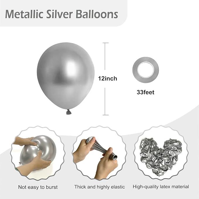 50 Pack Metallic Silver Balloons 12 Inch - Image 2