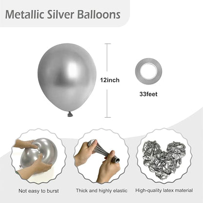50 Pack Metallic Silver Balloons 12 Inch - Image 2