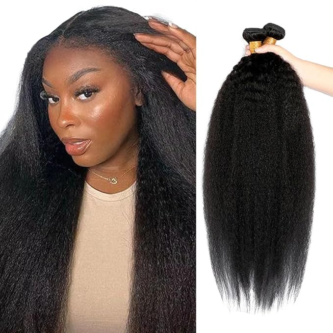 Bundles Human Hair Natural Black Yaki Straight Bundles 20 22 24 Inch Niegmeag Brazilian Virgin Soft and Silky Remy Hair Extensions Double Weft Color 1B Kinky Straight Bundle 150g
