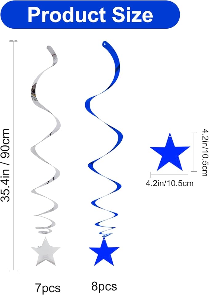 BEISHIDA Blue Silver Stars Hanging Swirls Bachelorette Graduation Hanging - Image 3