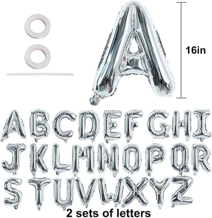 TONIFUL Silver Letter Balloons 2 Set 16 Inch A-Z Custom Alphabet Banner | 52 - Image 2